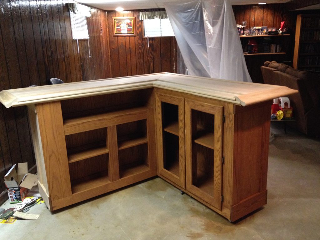 stained oak home bar